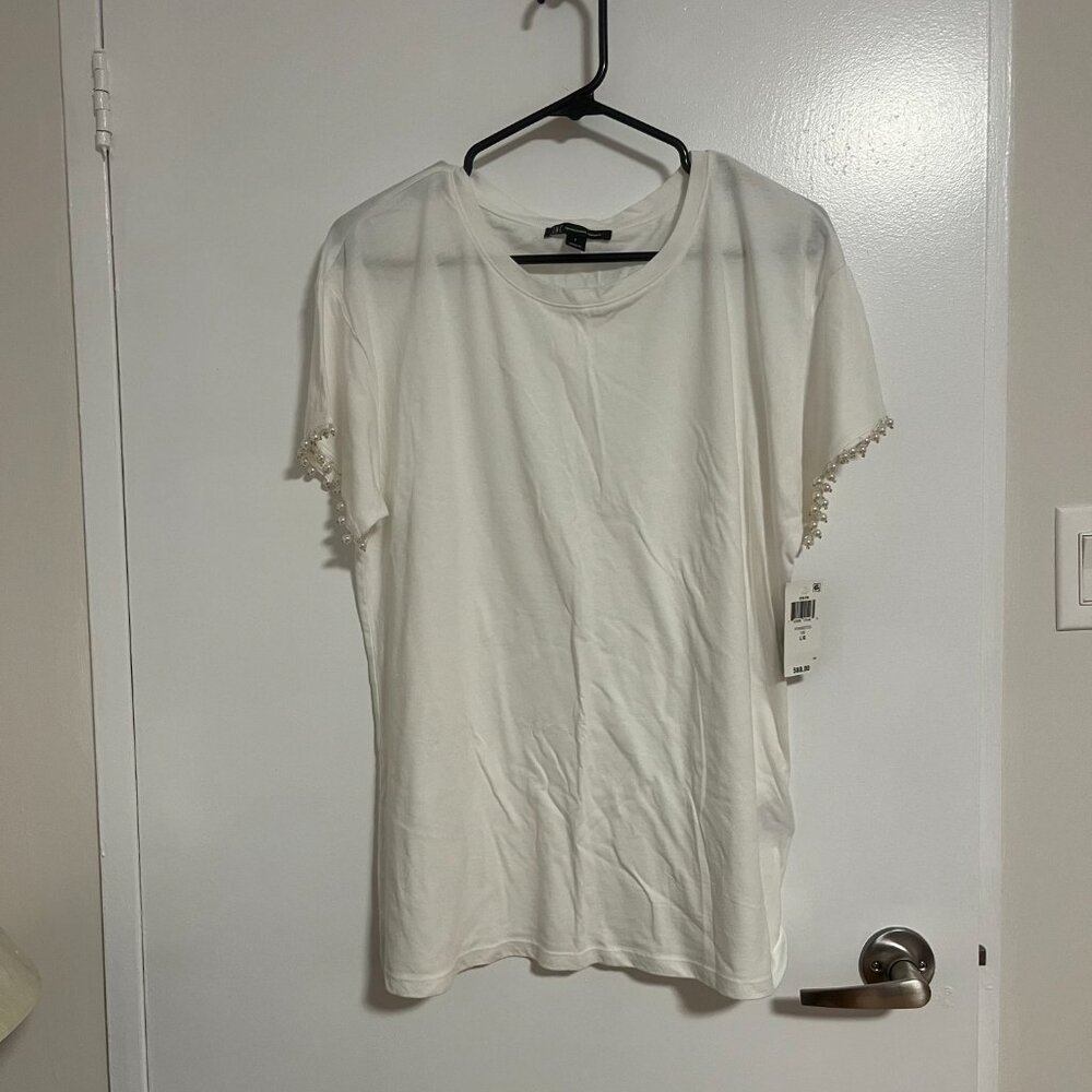 NWT INC International Concepts White Top with Pearl Sleeve